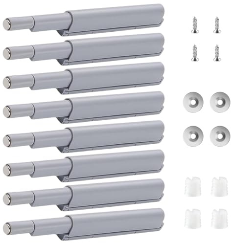 8 Sistemas Magnéticos Push-to-Open para Puertas de Armario, Incluye 8 Amortiguadores + Cabezales Magnéticos + Placas Redondas, Apertura por Presión (Kit Completo)