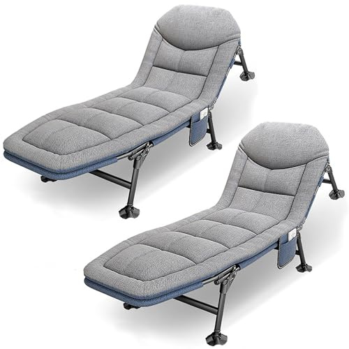 Lit de camp pliable XXL pour carpe avec poche latérale, dossier réglable à 5 niveaux, chaise longue de camping pliable légère avec matelas, lit de camping 1 personne pour extérieur, jardin, charge
