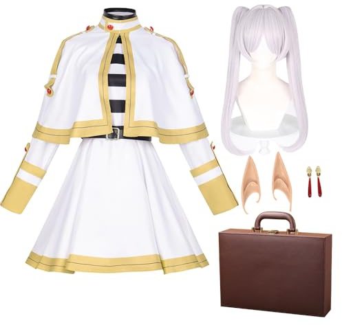 Lzrong Frieren Cosplay Kostüm mit Perücke Anime Frieren Komplet-Set Cosplay Outfits Anzug FernCosplay Uniform mit Zubehör für Halloween party