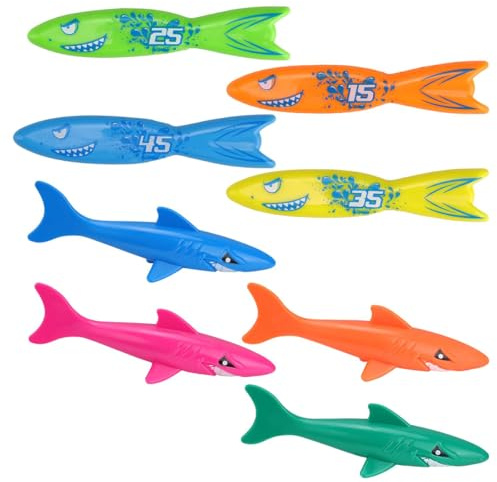 Gutol 8 juguetes de buceo, juguetes de tiburón, juguetes de piscina, torpedos para lanzar, para juegos submarinos y entrenamiento de buceo.