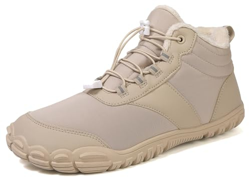 Barefoot Shoes Women's Winter Wide Toe Box Winter Barefoot Shoes Men Outdoor Waterproof Trail Running Shoes Warm Lined Barefoot Shoes Lace-up Ankle Boots, beige, 9 UK