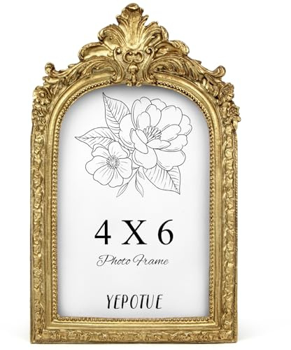 YEPOTUE Vintage Gold 4x6 Picture Frame, Antique Arched Photo Frame with Glass Front, Ornate Baroque Style Picture Frame for Wall or Tabletop Display, Gift ldeas for Home Decor