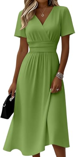 Vestido Mujer Verano 2026 - Vestido Corto Vuelo V Cuello Ladies, Elegante y Cómodo para Playa, Fiesta o Diario - Ropa Mujer Verano en Colores Sólidos(1-Verde,M)