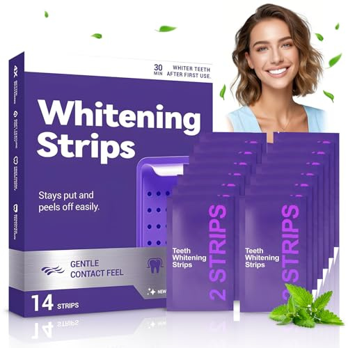 Strisce Sbiancanti Denti Viola – Sbiancamento Denti Rapido a Casa – Sbiancante Denti per Denti Sensibili – Rimuove Macchie Caffè Fumo Vino – 14 Strisce Teeth Whitening Strips