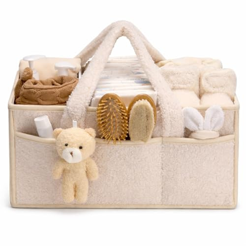 NSXVIA Baby blöja Caddy Organizer för skötbord, babyförvaringskorg för blöjor och våtservetter, present till babyparty, bil-caddy arrangör, dagisblöjorganisatör, bärbar