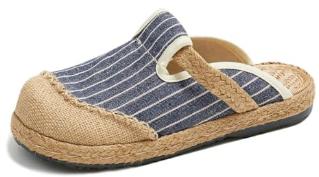 LDMYB Dam linne tofflor, stängd tå Espadrille pantoletter, andningsbara bomull platta rutschkanor, slip-on rygglösa husskor för inomhus utomhus promenader