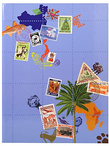 Exacompta 25644E Premium Briefmarken-Sammel-Album Globe Trotter mit 16 schwarzen Seiten Einsteckbuch für Ihr Hobby Briefmarkenalbum 1 Stück Zufallsfarbe