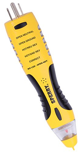 Sperry Instruments VD7504GFI DualCheck 2-in-1 Non-Contact Voltage Detector + GFCI Outlet Circuit Analyzer, 360° Visual & Audible Indicators, 50-1000V AC, 250 lb. Crush Rating