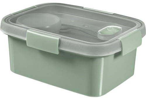 KETER - Scatola alimentare rettangolare 1,2 l con posate, Smart Eco Line – 100% riciclata e riciclabile, 100% ermetica, ergonomica e resistente, conserva la freschezza dei vostri alimenti – verde