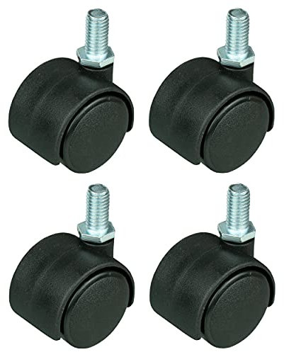 HRB 4er Set Lenkrollen und Gewindestift M 8, Möbelrollen klein mit max. Tragkraft 80 Kg/Rollensatz, drehbare Rollen für Möbel mit Raddurchmesser von 29 mm, Transportrollen aus Kunststoff