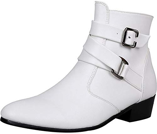wealsex Bottes & Bottines Classiques Homme Cuir Pu Fermeture Eclair Latérale Bottines Chaussures (Blanc,44)