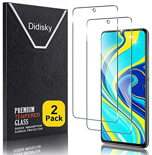 Didisky 2-Unidades Cristal Templado Protector de Pantalla para Xiaomi Redmi Note 9s, Note 9 Pro, Note 9 Pro Max, Antihuellas, Sin Burbujas, Fácil de Limpiar, 9H Dureza, Fácil de Instalar