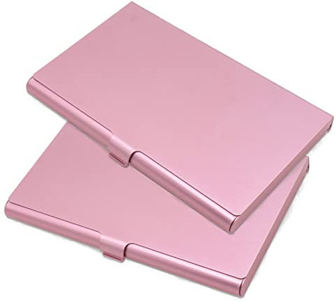 Joyangy Pack of 2 Pink Metal Business Card Holder, Aluminum Alloy Business Card Case, Flip Cover Slim Pocket Business Card Holder, Purse Name Card Holders for Men & Women