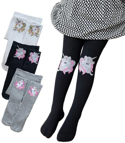 Silkglory Medias Niña,Leotardos Niña con Patrón de Linda Brillante Decoración,Leggings Medias Mallas de Algodón Recién Nacido Infante Negro/Gris/Blanco 2-4 Años Paquete de 3