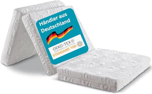 MARQA Klappmatratze 80x180x10 cm – 3-teilig faltbar, Gästematratze & Reisebett – Faltmatratze mit Schaumstoffkern & abnehmbarem Bezug – Atmungsaktiv & waschbar (Marineblau)