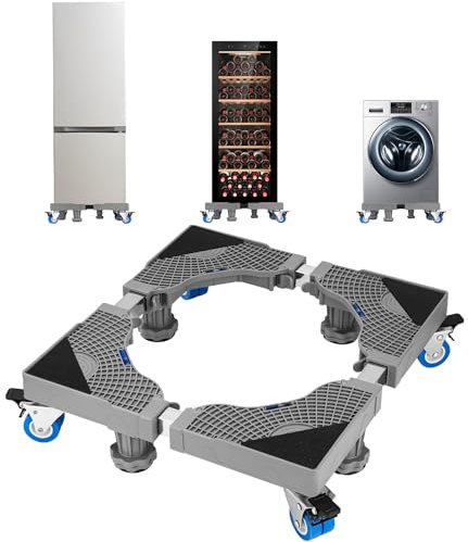 LEAZZLE Waschmaschine Untergestell mit 4 Füßen+4 Räder für Waschwaschine,Kühlschrank und Trockner,Verstellbare Waschmaschinensockel mit Rutschfester Stoßdämpfungsfunktion,(Einstellbare:41-66cm)Washing