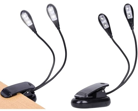 TEECOO 2 Pack Music Stand Light, Clip on Piano Light, USB and AAA Battery Operated, Eye Caring LED Book Lights, 2 Arm x 2 Brightness Levels, Ideal for Piano, Sheet Music, Orchestra, Guitar