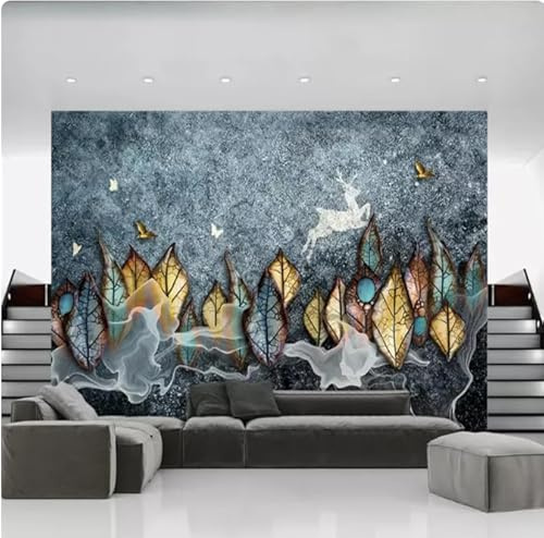 Murale Carta da parati personalit脿 blu grigio Carta da parati 3D con foglie di arenaria strutturata in pietra screziata per soggiorno, 3D, 350x245 cm