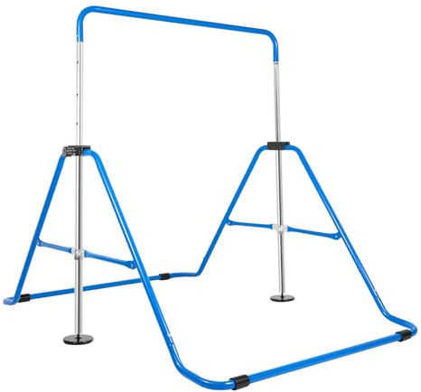 KumuJ Gymnastikställ gymnastik barn, gymnastikstänger gymnastik gym räck höjdjusterbar rack pull up-stång enhet utomhus/inomhus träningsbar enhet för motionsträning, inomhus, blå