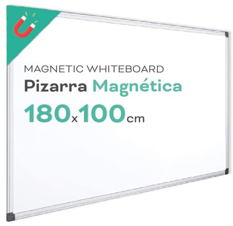 Pizarra Magnética Blanca, Pizarra Marco de Aluminio, Superficie Lisa Fácil de Borrar, Pizarra para Tomar Notas, Dibujar, Enseñar u Organizar, Herramienta para Oficina y Escuela - Ofituria (180x100)