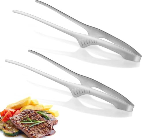 JYTDBCS 2 pinzas japonesas coreanas para barbacoa, pinzas metalicas de acero inoxidable de 9.4 pulgadas, plateadas resistentes al calor, para camping, barbacoa, bufé, ensalada