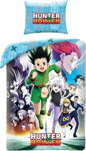 Halantex HUNTER X HUNTER – Gon Killua Kurapika – Wende-Bettwäsche-Set 140 x 200 cm und Kissenbezug 70 x 90 cm – mehrfarbig – 100 % Mikrofaser