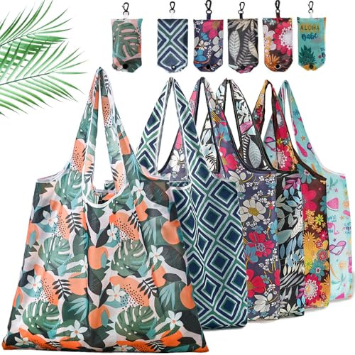 Aieino Foldable Shopping Bags 6PCS Reusable Folding in a Pouch Strong Large