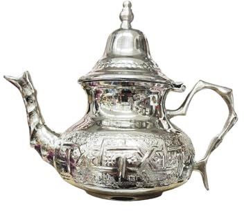 Théière marocaine traditionnelle argentée mailchort avec motifs gravés 400 ml = 4 verres