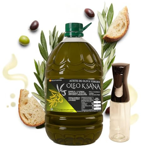 OLEO KSANA Aceite de Oliva Virgen - Garrafa Aceite 5 Litros +REGALO DOSIFICADOR - Prensado en Frío Aove Producido en VALENCIA - Procedente de Cooperativa Agrícola sin mezclas ni refinados - Olive Oil