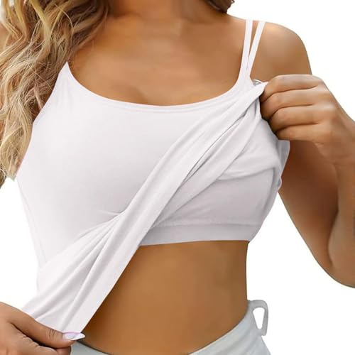 Camiseta de Tirantes para Mujer con Sujetador Incorporado y Tirantes Finos Ajustables, Camisetas Deportivas sin Mangas, Ropa Interior básica (White,XL)