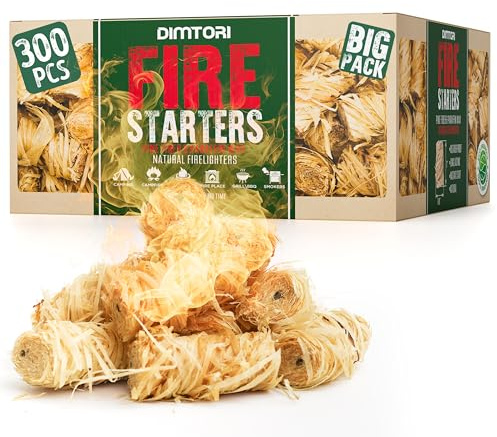 DIMTORI 300 pcs Fire Starter - Natural Fire Starters for Campfires, Fire Pit, Pizza Oven, Fireplace, Smoker, BBQ, Pellet Stove & Wood - Fire Starters for Grill, Charcoal Starter