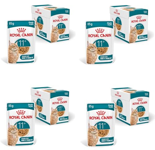 ROYAL CANIN AGEING 11+ Gelée | Pack de 4 | 4 x 12 x 85 g | Nourriture Humide pour Chats Seniors à partir de 11 Ans | Formule avec Le Complexe HealthyAge7™ | Morceaux en gelée