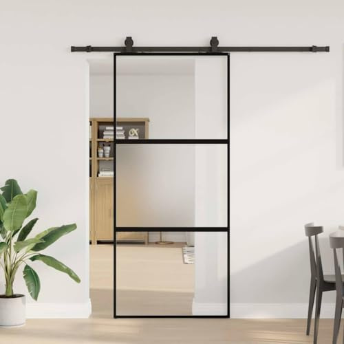 Amorsee Glasschiebetür Komplettset 90x205 cm, Schiebetür Komplettset, Schiebetüren, Wandmontage, Schiebetürsystem, Zimmertüren Komplett-Set Glasschiebetüren, Mate y transparente Type-8