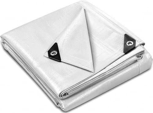 Flatro Tarpaulin Waterproof Heavy Duty 110GSM (6ft x 12ft) / (1.8m x 3.6m) White Tarpaulin Sheet with Reinforced Eyelets | UV/Tear Resistant Multipurpose Weatherproof Tarp for Garden, Farming, Camping