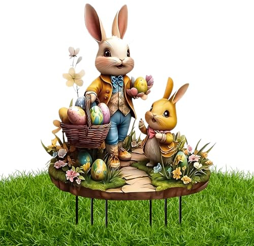 LQTSLFM Conejos de Pascua para Jardín, Cartel Decorativo para Primavera Acrílico, Preciosas Letreros de Pascua Patio para Primavera Jardín Patio Césped Exterior - 30 x 20 cm (A)
