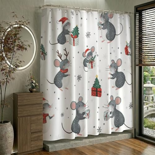 Duschdraperi 130 x 150 cm – vit – duschdraperier vattentätt textilpolyestertyg – tvättbara snabbtorkande duschdraperier med 12 krokar – vikt nedtill – mus badrumsgardin för badrum W-P416