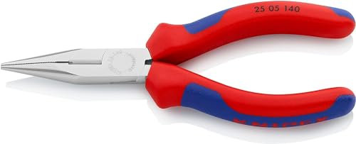 KNIPEX Flachrundzange mit Schneide (Radiozange) mit Mehrkomponenten-Hüllen verchromt 140 mm 25 05 140