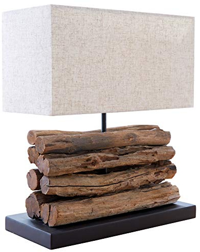 invicta INTERIOR Design Treibholz Lampe PERIFERE beige Tischlampe Handarbeit Leinenschirm Stoffschirm Holz