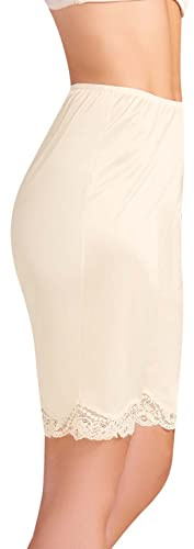 Ilusion Women's Bloomer Slips for Women 2637 - Lace Trim Bloomer Slip Shorts, Pettipants Under Dress - Cotton Blend Comfort - Beige, Size Medium