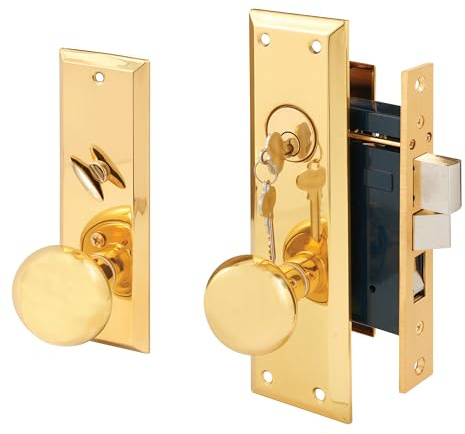 Prime-Line SE 26000 Diecast Single Cylinder Entry Door Mortise Lockset, 2-1/2 Inch Backset, Brass Finish (Single Pack)