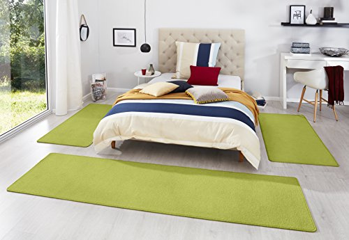 Hanse Home Teppich Bettumrandung Fancy 3-teilig – Bettvorleger Velours Teppichläufer Kurzflor Einfarbig Läufer-Set für Kinderzimmer Schlafzimmer, Grün 2X 67x140 cm 1x 67x250cm
