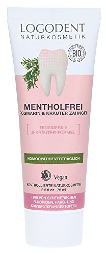 LOGODENT Naturkosmetik MENTHOLFREI Rosmarin Zahngel, 5-Kräuter-Formel wirkt gegen Entzündungen, Pflegt das Zahnfleisch, Frei von synthetischen Fluoridzusätzen, Vegan, 3x75ml