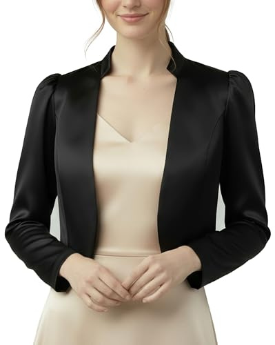 BlackButterfly Women's Long Sleeve Satin Bolero Jacket, Black, 4XL