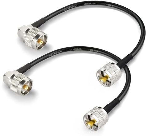 Superbat Koaxialkabel RG58 CB UHF PL259 vinklad 30 cm hane till flexibel hane | 50 ohm, flexibel, låg förlust, 2 st, för HAM- och CB-radio, antennanalysator, faktisk belastning, SWR-räknare