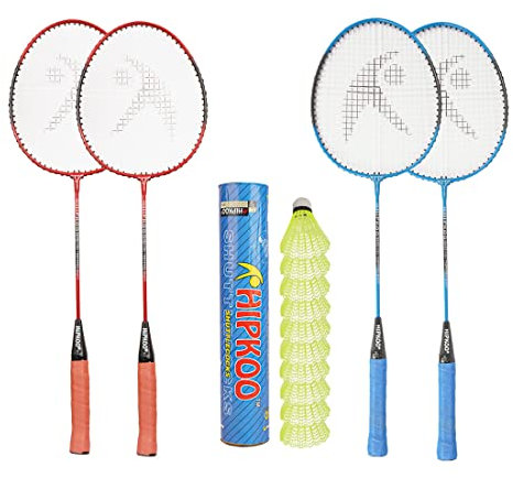Hipkoo Sports Haupt-Badminton-Komplett-Set mit 4 Schlägern und Federball, 10 Stück