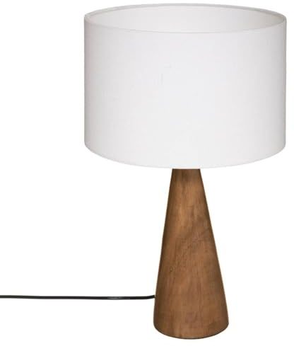 Atmosphera - Lampe à Poser Aina - Bois et Blanc - H 46 cm - Pied Conique en Pin, Abat-Jour en Tissu - Pour Salon, Chambre, Bureau