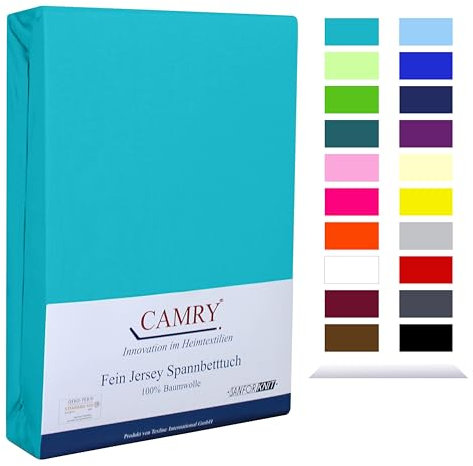 CAMRY Spannbettlaken für Babybett & Kinderbett, 60x120-70x140 cm, Jersey Spannbetttuch Baumwolle, Türkis
