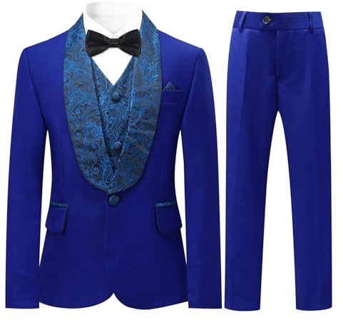 Traje de 3 Piezas, para niño, Clásico, ceñido, esmoquin, para Boda y Baile, con Chaqueta, Pantalones Y Chaleco, Bleu2, 12 años