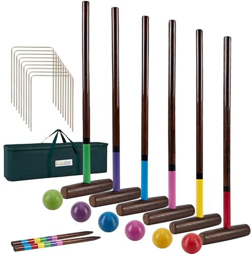SpexDarxs Juego de croquet para seis jugadores, juego de croquetas de 28 pulgadas con mazos de madera de alta calidad, bolas de colores, mechas, estacas, bolsa de transporte, juegos familiares