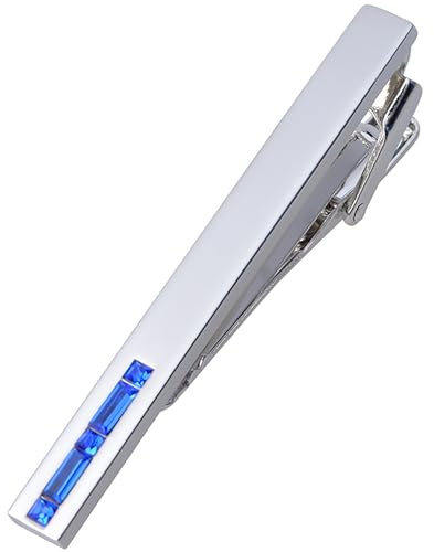 Jonwo Men's Crystal Tie Clip Silver Tone Tie Bar With Gift Box for Gentleman Regular Necktie Tie Pin Daily Business Anniversary Wedding (Blue Crystal Tie Clip)